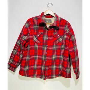 Natural reflections flannel jacket shirt red plaid fleece lined winter women XL